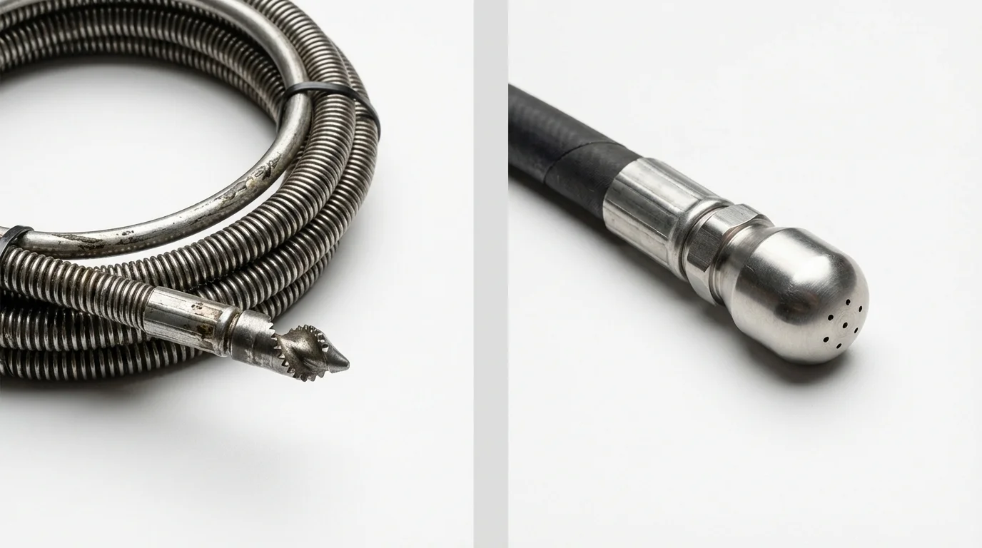 Drain snake cable and hydro jetting nozzle used for drain cleaning in Goose Creek, SC