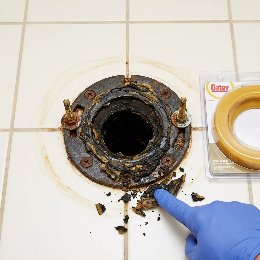 Failed wax ring showing water seepage at the base of a toilet in a Goose Creek, SC home