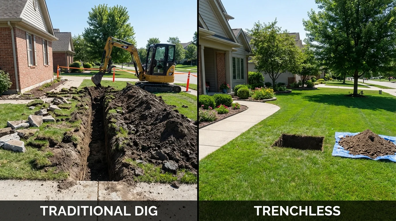 Trenchless sewer repair with minimal yard damage versus traditional excavation in Goose Creek, SC